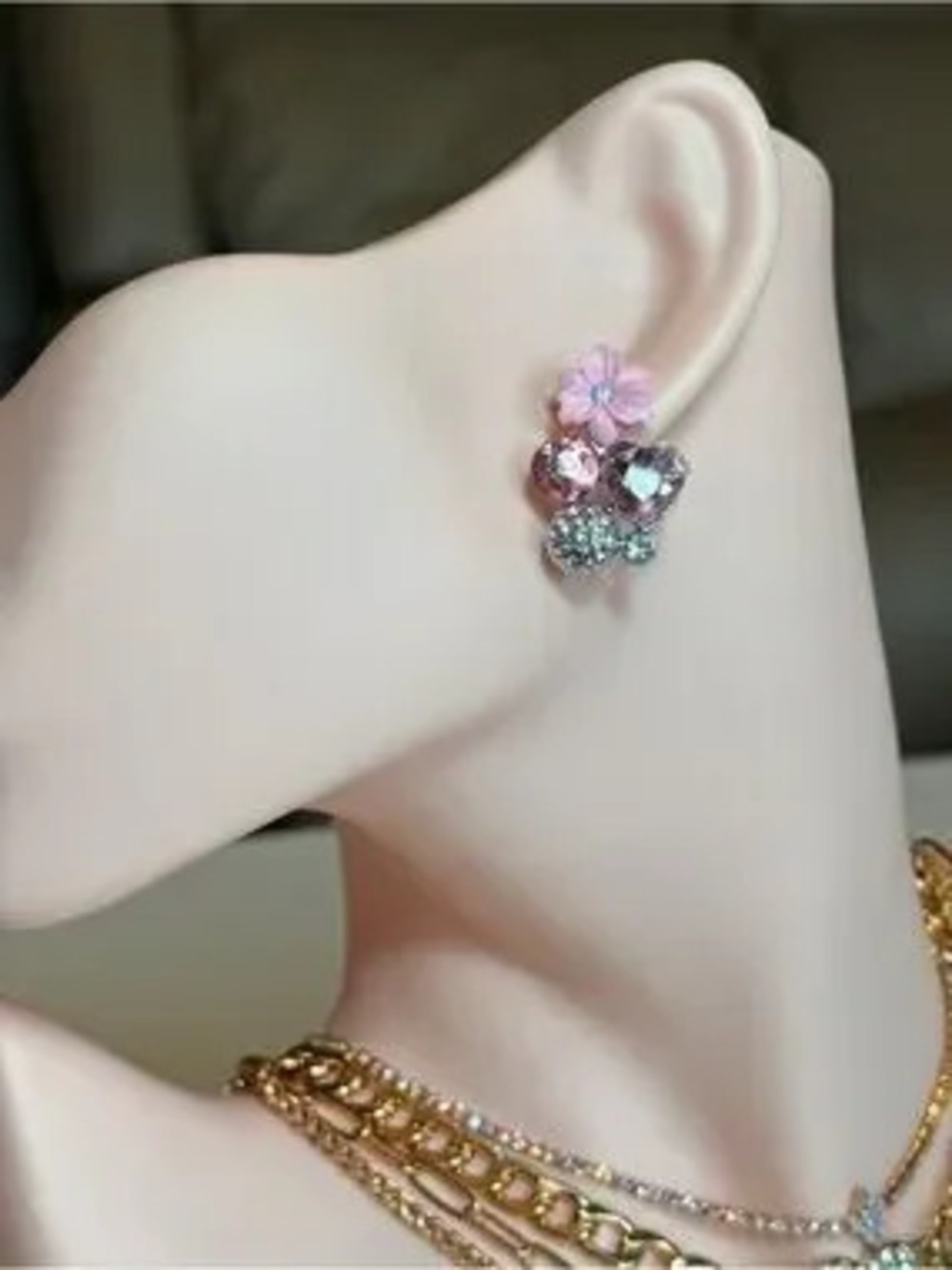 Pink Floral Cluster Crystal Stud Earrings